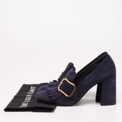 Pre Owned Prada Navy Blue Suede Fringed Pumps Size 39