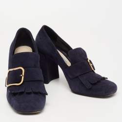 Pre Owned Prada Navy Blue Suede Fringed Pumps Size 39