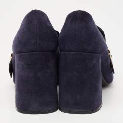 Pre Owned Prada Navy Blue Suede Fringed Pumps Size 39