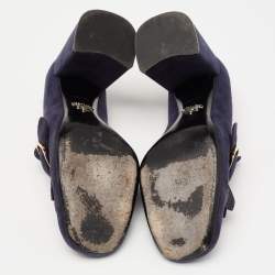 Pre Owned Prada Navy Blue Suede Fringed Pumps Size 39