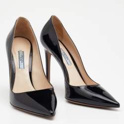 Pre Owned Prada Black Patent Leather Pointed Toe Pumps Size 39.5