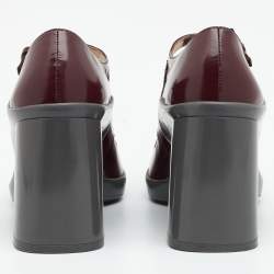 Prada Burgundy Leather Dual Strap Mary Jane Block Heel Pumps Size 37.5