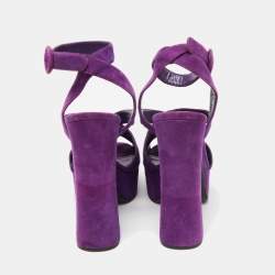 Prada Purple Suede Platform Ankle Strap Sandals Size 37 