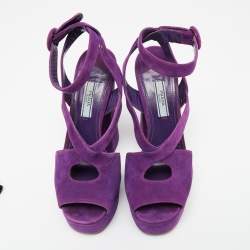 Prada Purple Suede Platform Ankle Strap Sandals Size 37 