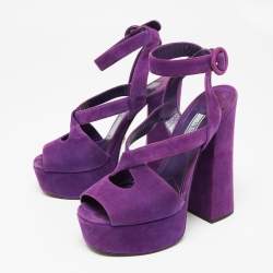 Prada Purple Suede Platform Ankle Strap Sandals Size 37 