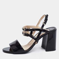 Pre Owned Prada Black Patent Leather Ankle-Strap Sandals Size 36.5
