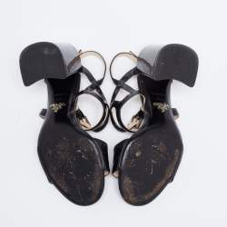 Pre Owned Prada Black Patent Leather Ankle-Strap Sandals Size 36.5