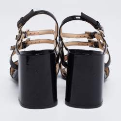 Pre Owned Prada Black Patent Leather Ankle-Strap Sandals Size 36.5