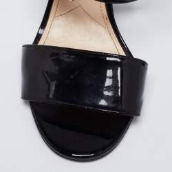 Pre Owned Prada Black Patent Leather Ankle-Strap Sandals Size 36.5
