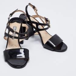 Pre Owned Prada Black Patent Leather Ankle-Strap Sandals Size 36.5