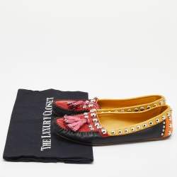 Pre Owned Prada Multicolor Leather Studded Tassel Slip On Loafers Size 36