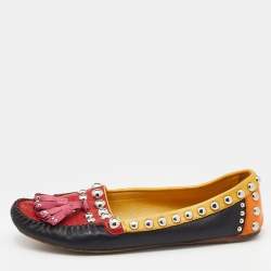 Pre Owned Prada Multicolor Leather Studded Tassel Slip On Loafers Size 36