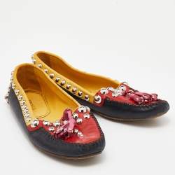 Pre Owned Prada Multicolor Leather Studded Tassel Slip On Loafers Size 36