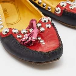 Pre Owned Prada Multicolor Leather Studded Tassel Slip On Loafers Size 36