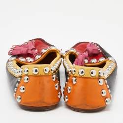 Pre Owned Prada Multicolor Leather Studded Tassel Slip On Loafers Size 36