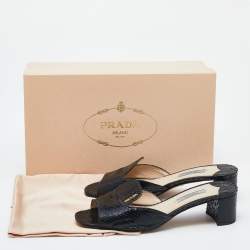 Pre Owned Prada Black Python Leather Slide Block Heel Sandals Size 37