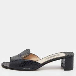 Pre Owned Prada Black Python Leather Slide Block Heel Sandals Size 37
