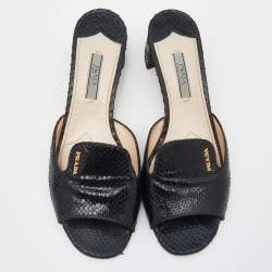Pre Owned Prada Black Python Leather Slide Block Heel Sandals Size 37