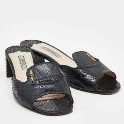 Pre Owned Prada Black Python Leather Slide Block Heel Sandals Size 37