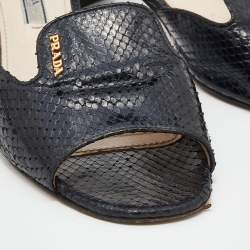 Pre Owned Prada Black Python Leather Slide Block Heel Sandals Size 37