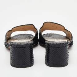 Pre Owned Prada Black Python Leather Slide Block Heel Sandals Size 37