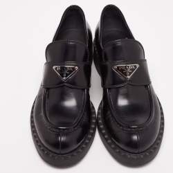 Pre Owned Prada Black Patent Leather Platform Loafers Size 38.5