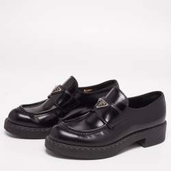 Pre Owned Prada Black Patent Leather Platform Loafers Size 38.5
