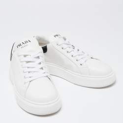 Pre Owned Prada White/Black Leather Lace Up Sneakers Size 38.5