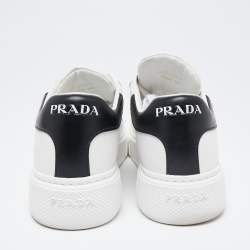 Pre Owned Prada White/Black Leather Lace Up Sneakers Size 38.5