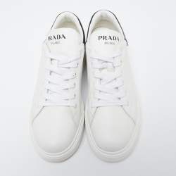 Pre Owned Prada White/Black Leather Lace Up Sneakers Size 38.5