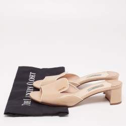 Pre Owned Prada Beige Saffiano Leather Block Heel Slide Sandals Size 39