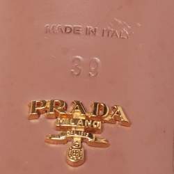 Pre Owned Prada Beige Saffiano Leather Block Heel Slide Sandals Size 39