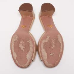 Pre Owned Prada Beige Saffiano Leather Block Heel Slide Sandals Size 39