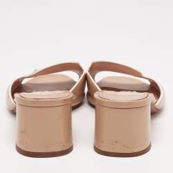 Pre Owned Prada Beige Saffiano Leather Block Heel Slide Sandals Size 39