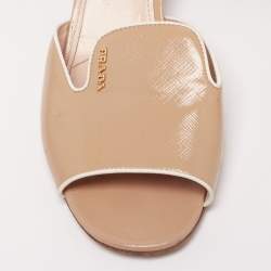 Pre Owned Prada Beige Saffiano Leather Block Heel Slide Sandals Size 39