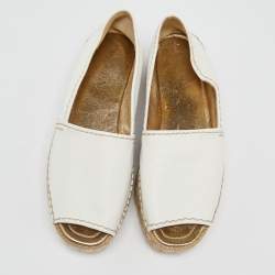 Pre Owned Prada White Leather Peep Toe Platform Espadrille Flats Size 39