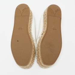 Pre Owned Prada White Leather Peep Toe Platform Espadrille Flats Size 39