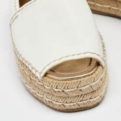 Pre Owned Prada White Leather Peep Toe Platform Espadrille Flats Size 39