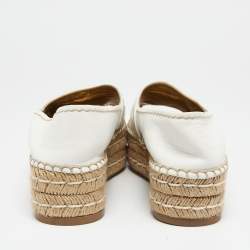 Pre Owned Prada White Leather Peep Toe Platform Espadrille Flats Size 39