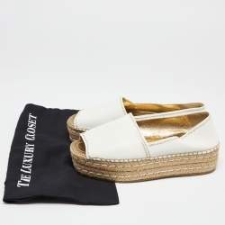 Pre Owned Prada White Leather Peep Toe Platform Espadrille Flats Size 39