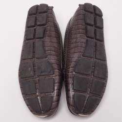 Pre Owned Prada Grey Croc Embossed Leather Bow Slip On Loafers Size 37