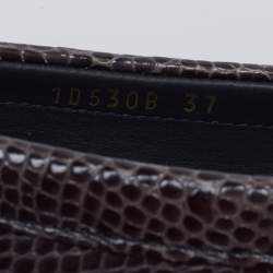 Pre Owned Prada Grey Croc Embossed Leather Bow Slip On Loafers Size 37