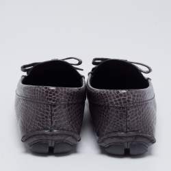 Pre Owned Prada Grey Croc Embossed Leather Bow Slip On Loafers Size 37