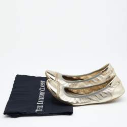 Pre Owned Prada Gold Leather Scrunch Ballet Flats Size 38