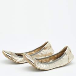 Pre Owned Prada Gold Leather Scrunch Ballet Flats Size 38
