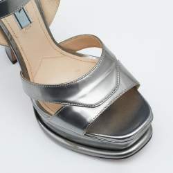 Pre Owned Prada Grey Patent Leather Platform Ankle Strap Sandals Size 38