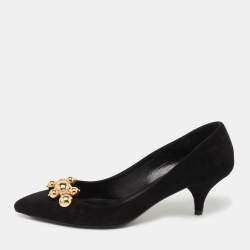 Pre Owned Prada Black Suede Embellished Kitten Heels Pumps Size 37