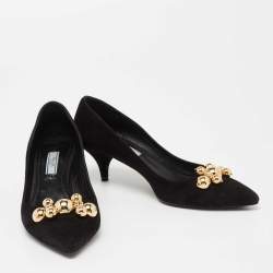 Pre Owned Prada Black Suede Embellished Kitten Heels Pumps Size 37