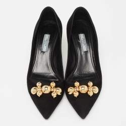 Pre Owned Prada Black Suede Embellished Kitten Heels Pumps Size 37