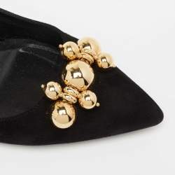 Pre Owned Prada Black Suede Embellished Kitten Heels Pumps Size 37